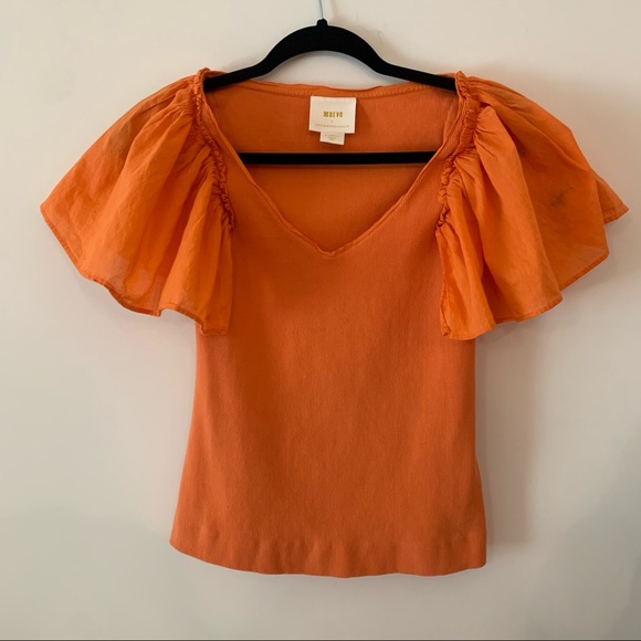 Anthropologie Tops - Maeve Anthropologie Orange Flounce Sleeve
